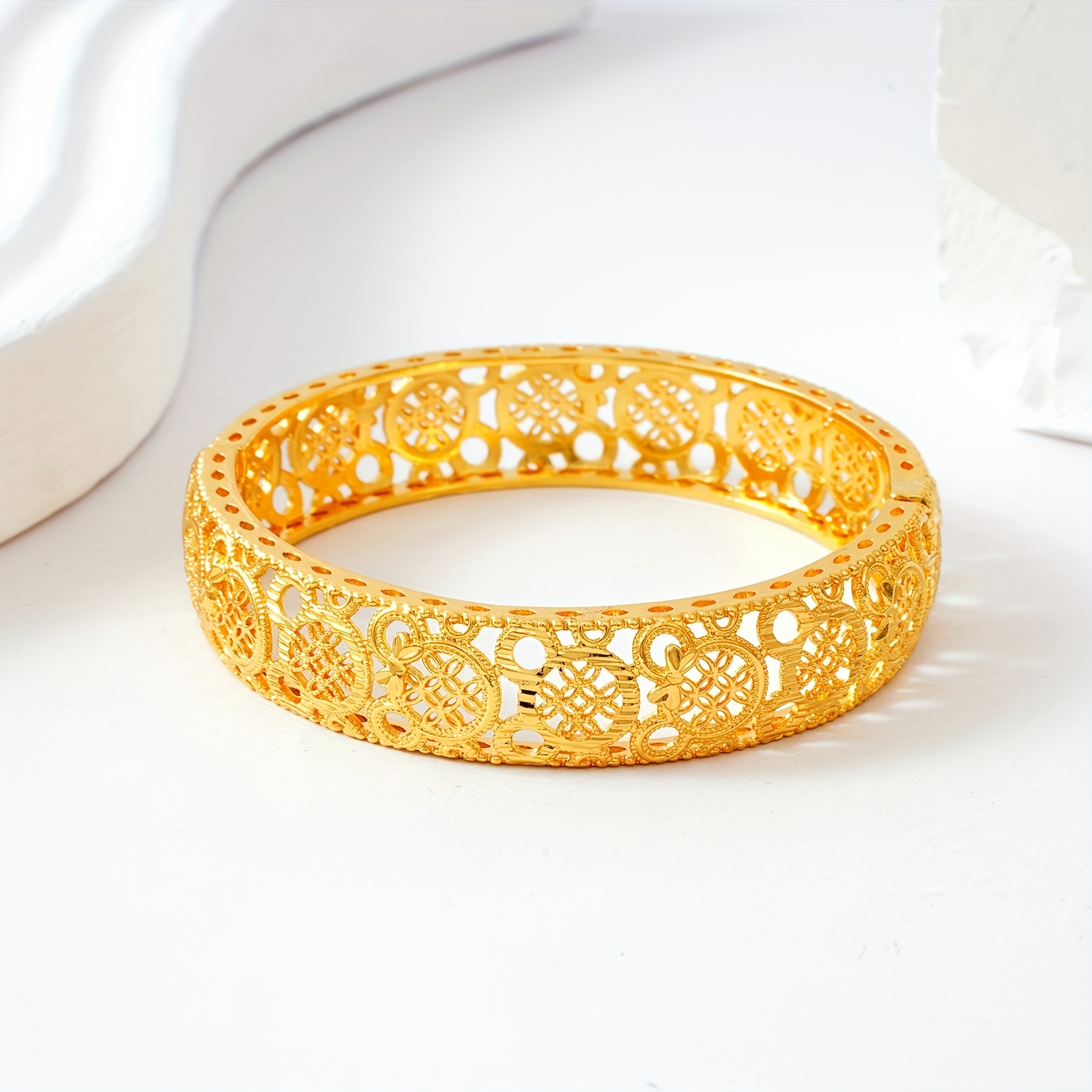 Golden Hollow Carved Open Bracelet Ethnic Style